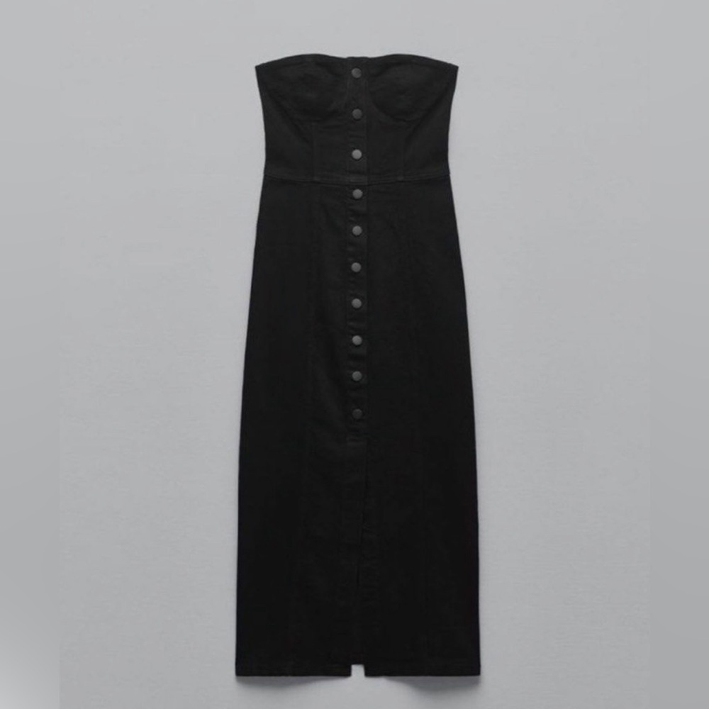 NWT Zara dark denim bustier button front dress size XS